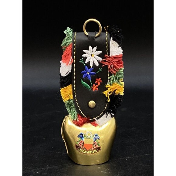 Switzerland Mini Cow Bell Strap Brass Bell Furstentum Liechtenstein - Picture 1 of 7